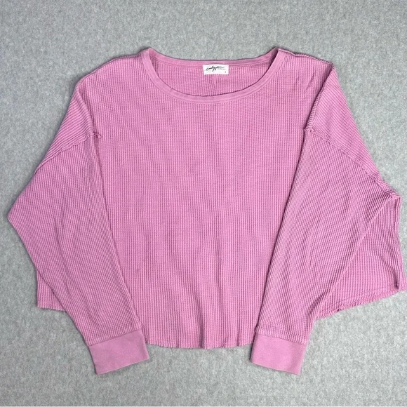 Carly Jean Los Angeles Pink Long Sleeve Waffle Knit Top - Picture 1 of 7